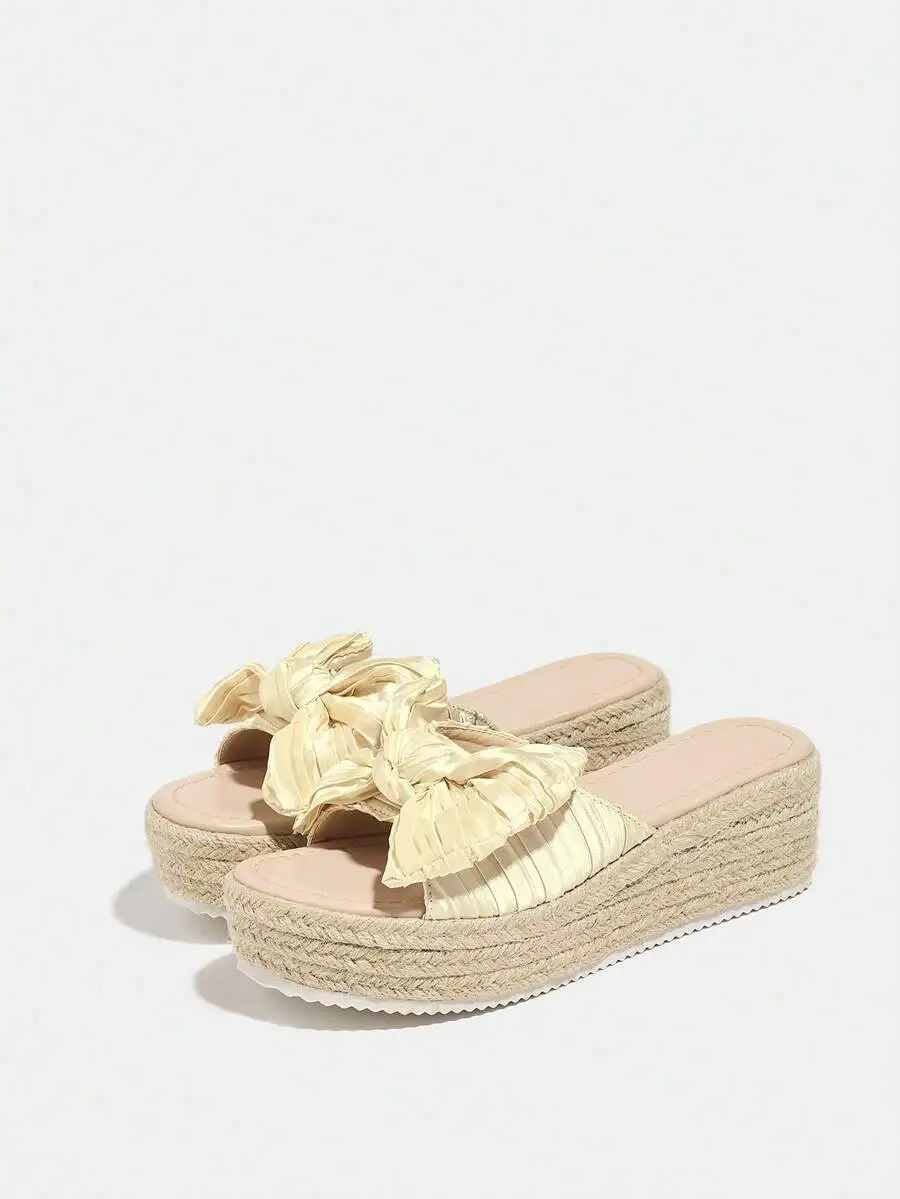 Wedge Espadrille Women - Pleated Satin Bow Espadrille Platform Slide