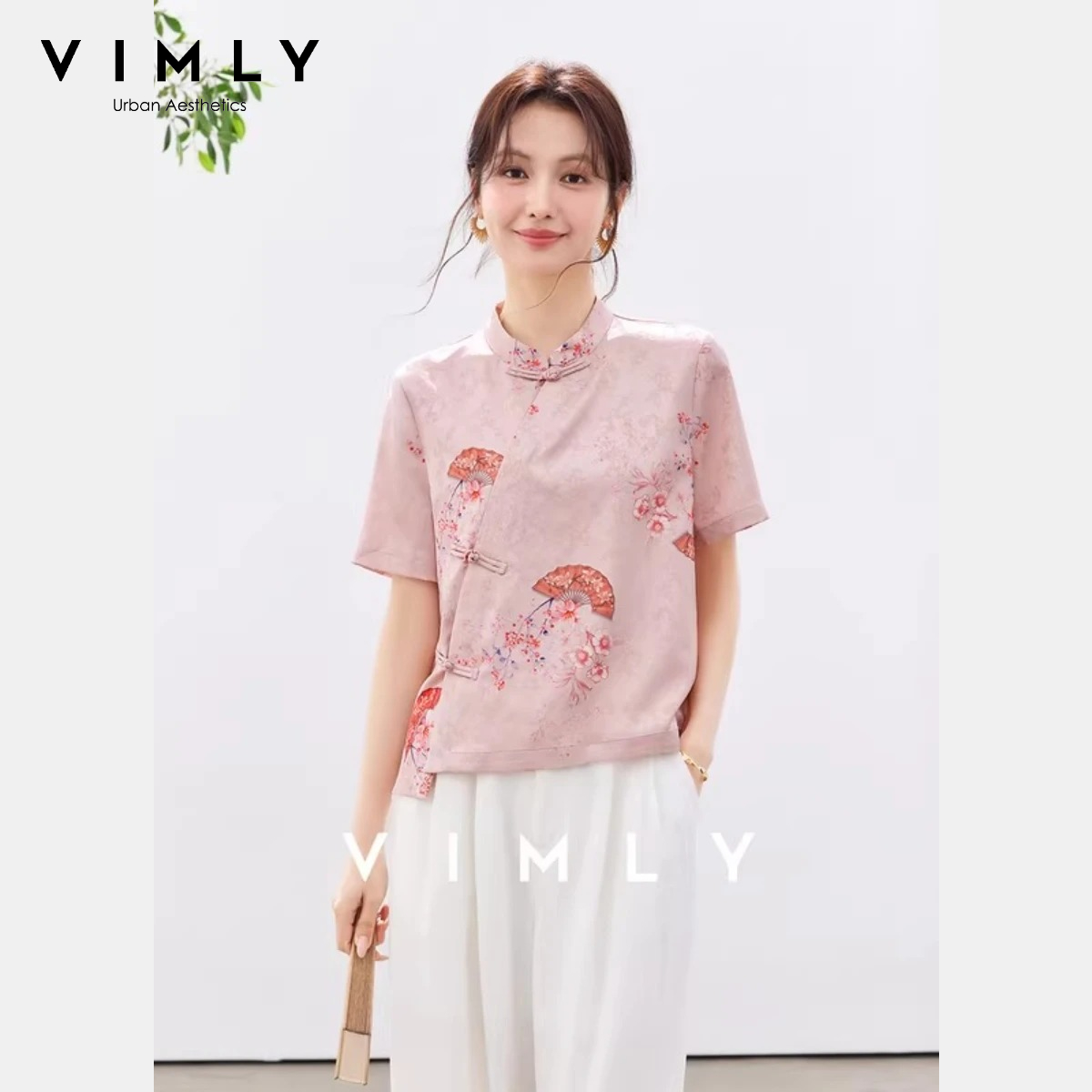 Romper Floral Print - VIMLY Women's Elegant Mandarin Collar Jacquard