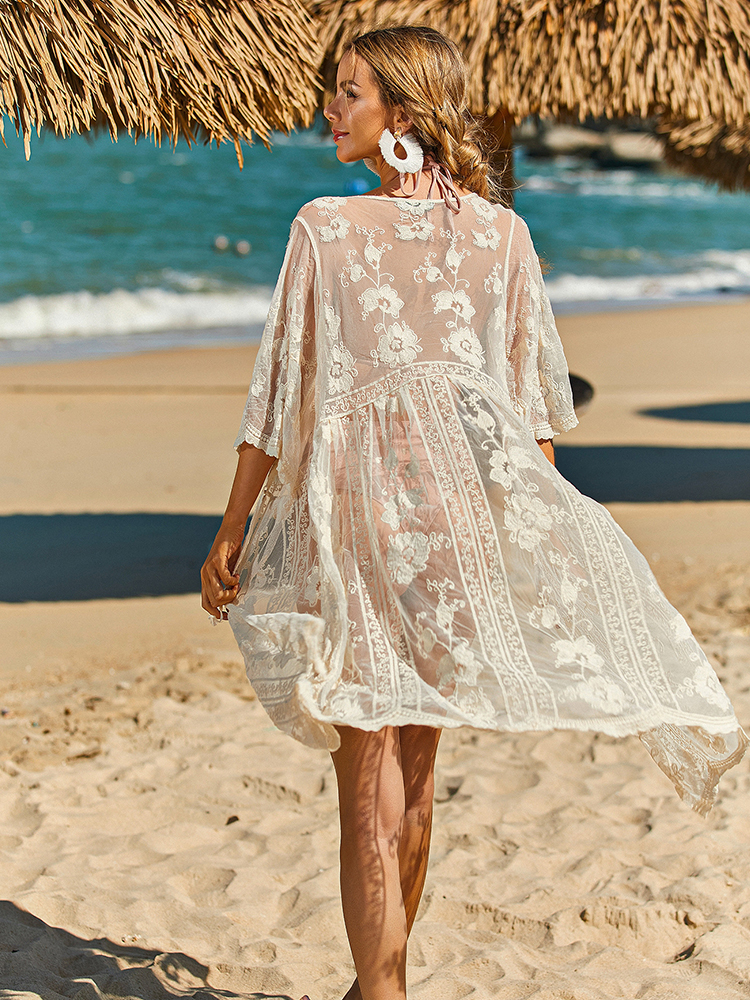 Summer Beach Vacation Sun Prot - Kimono Sheer Floral ulasan dan harga