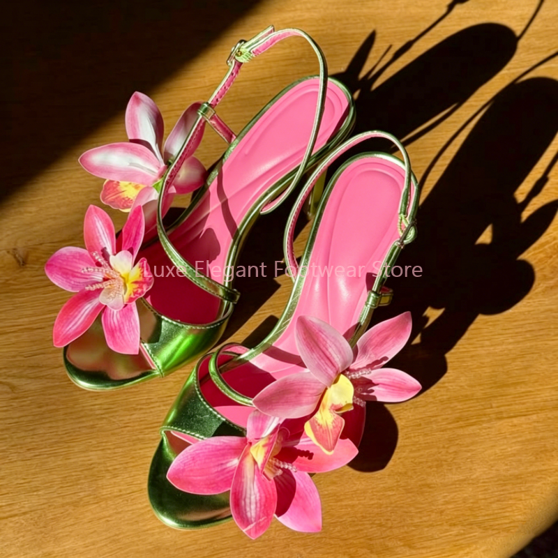 Red Flower Decor Back Strap Ho - Sandal Strappy Heeled ulasan dan harga