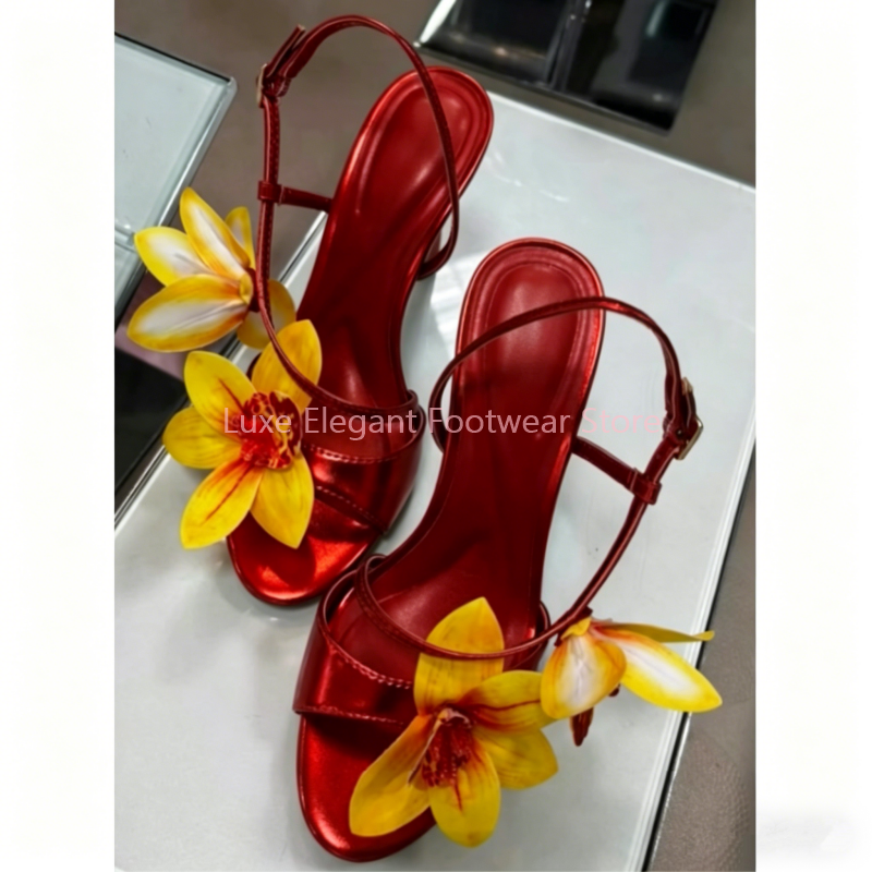 Red Flower Decor Back Strap Ho - Sandal Strappy Heeled ulasan dan harga