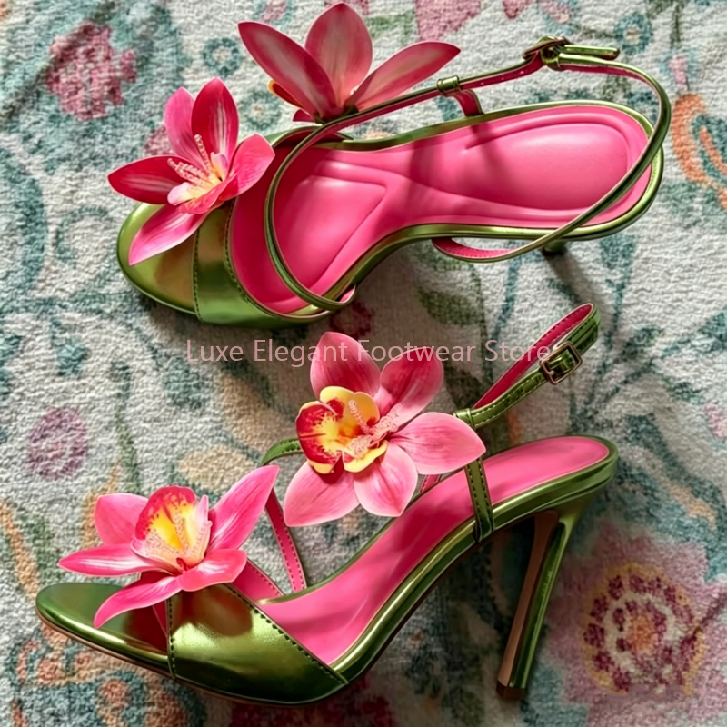 Red Flower Decor Back Strap Ho - Sandal Strappy Heeled ulasan dan harga