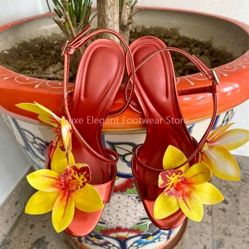 Red Flower Decor Back Strap Ho - Sandal Strappy Heeled ulasan dan harga