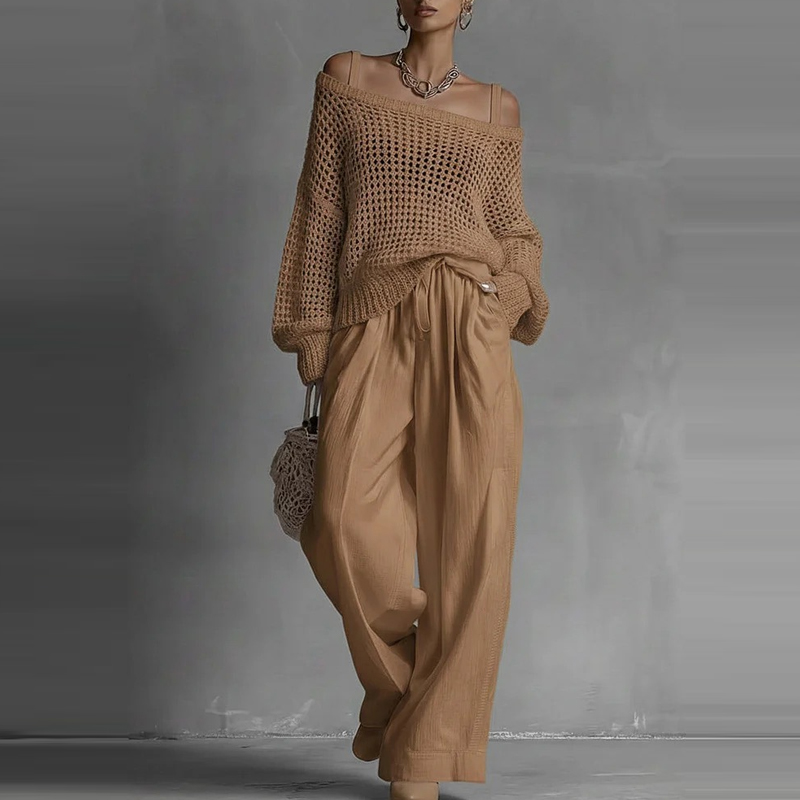 Fashion Solid One Shoulder Lon - Linen Pant Wide ulasan dan harga