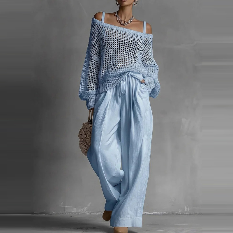 Fashion Solid One Shoulder Lon - Linen Pant Wide ulasan dan harga