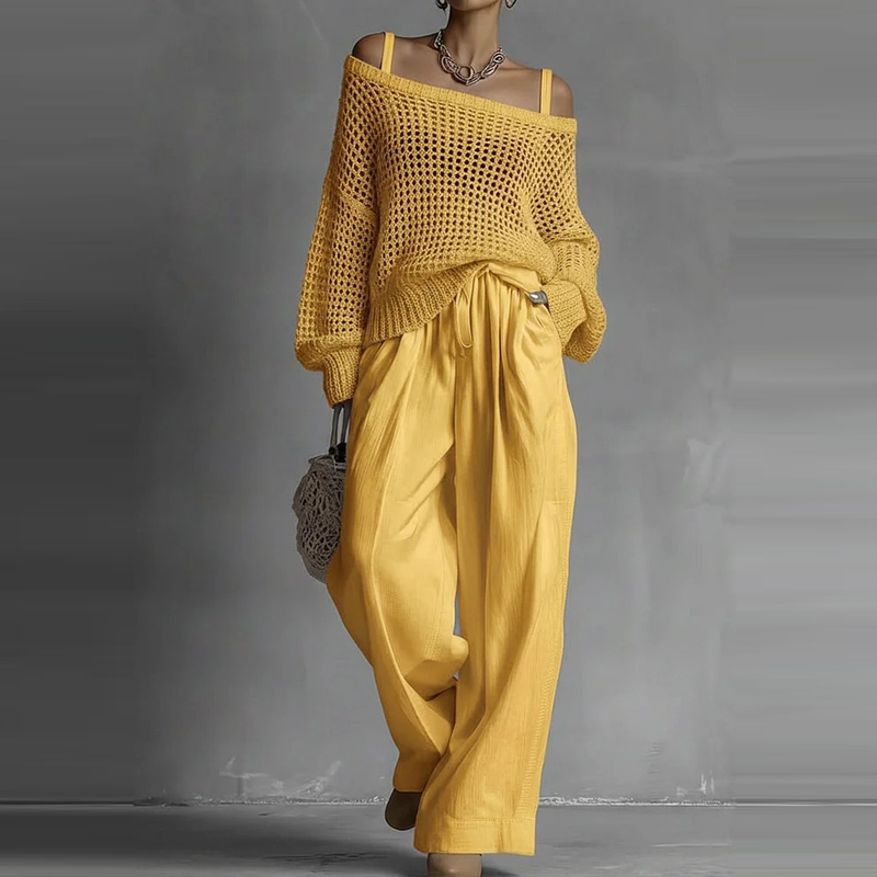 Fashion Solid One Shoulder Lon - Linen Pant Wide ulasan dan harga