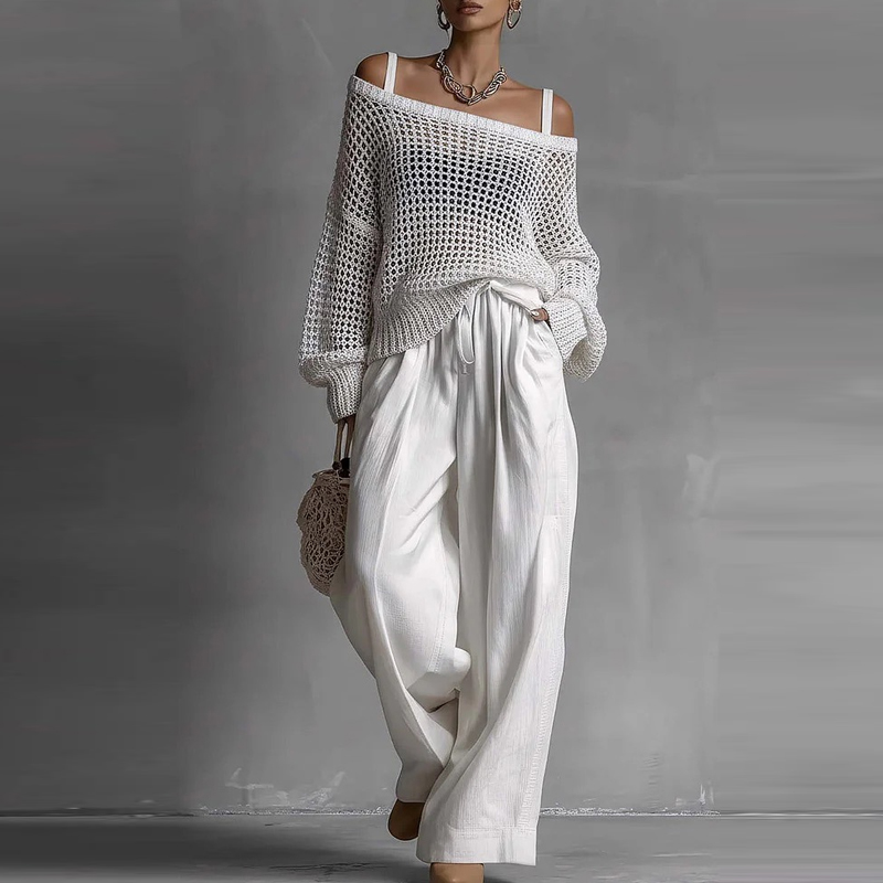 Fashion Solid One Shoulder Lon - Linen Pant Wide ulasan dan harga