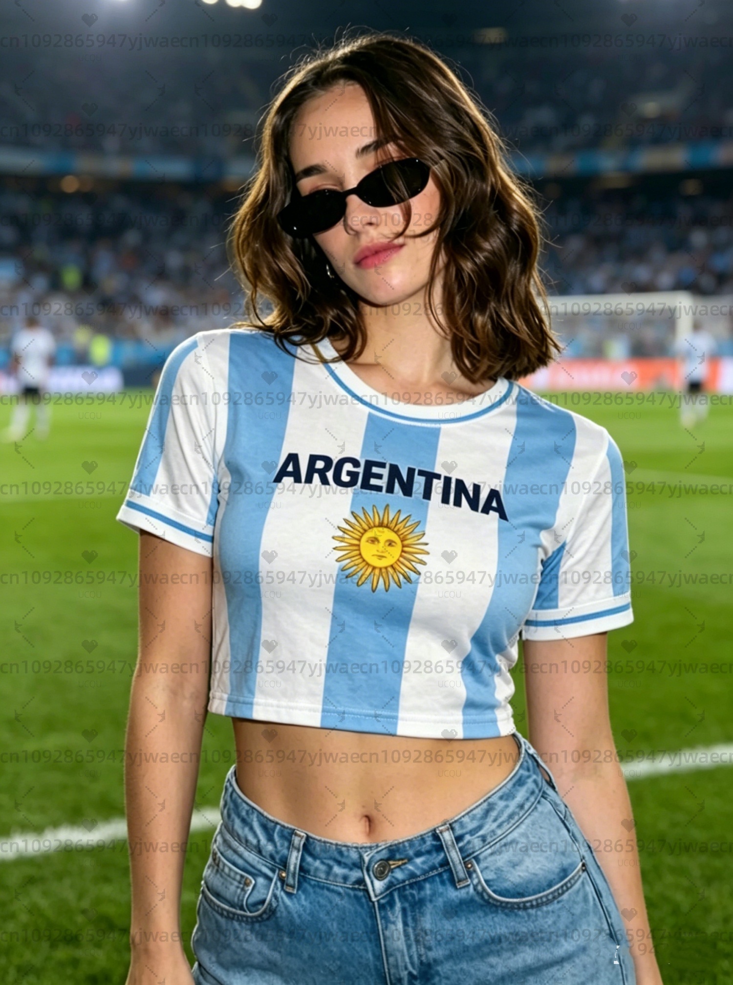 Argentina print Cheerleader Wo - Crop Top Crochet ulasan dan harga