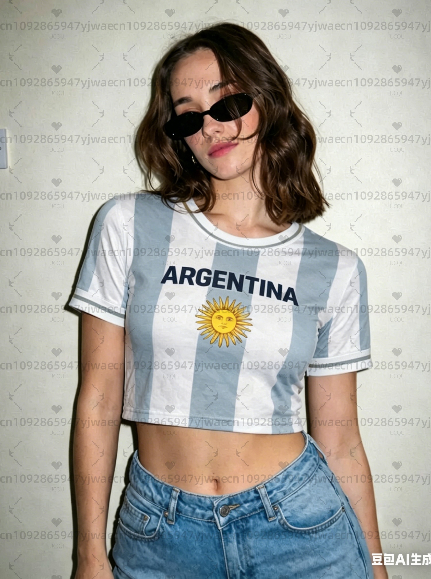Argentina print Cheerleader Wo - Crop Top Crochet ulasan dan harga