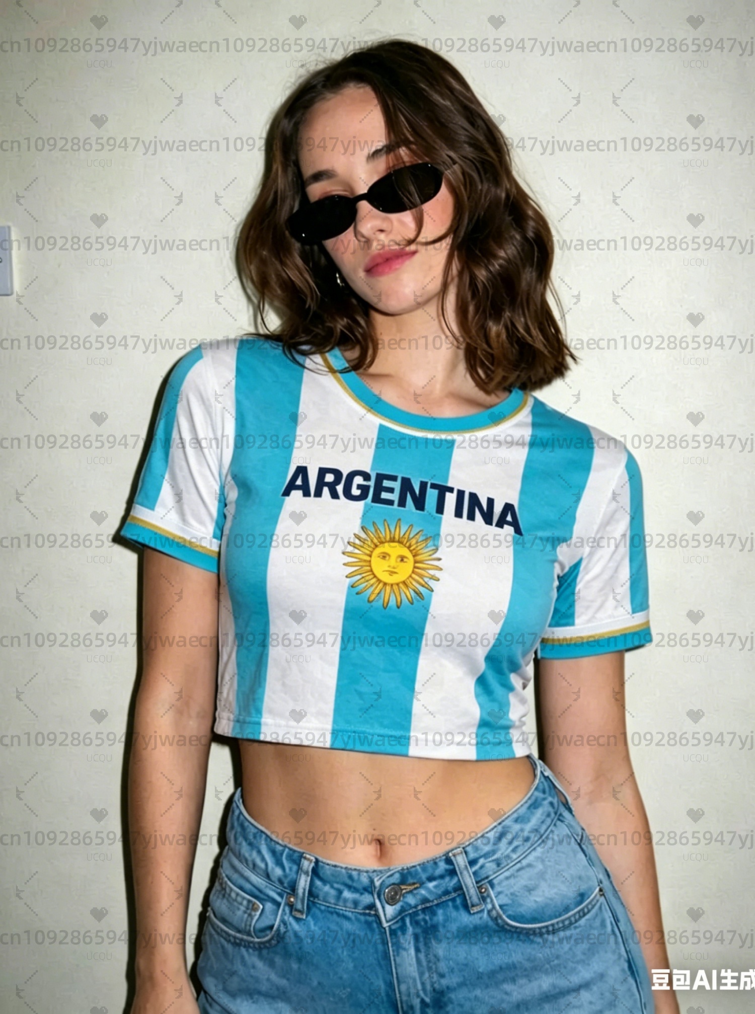 Argentina print Cheerleader Wo - Crop Top Crochet ulasan dan harga