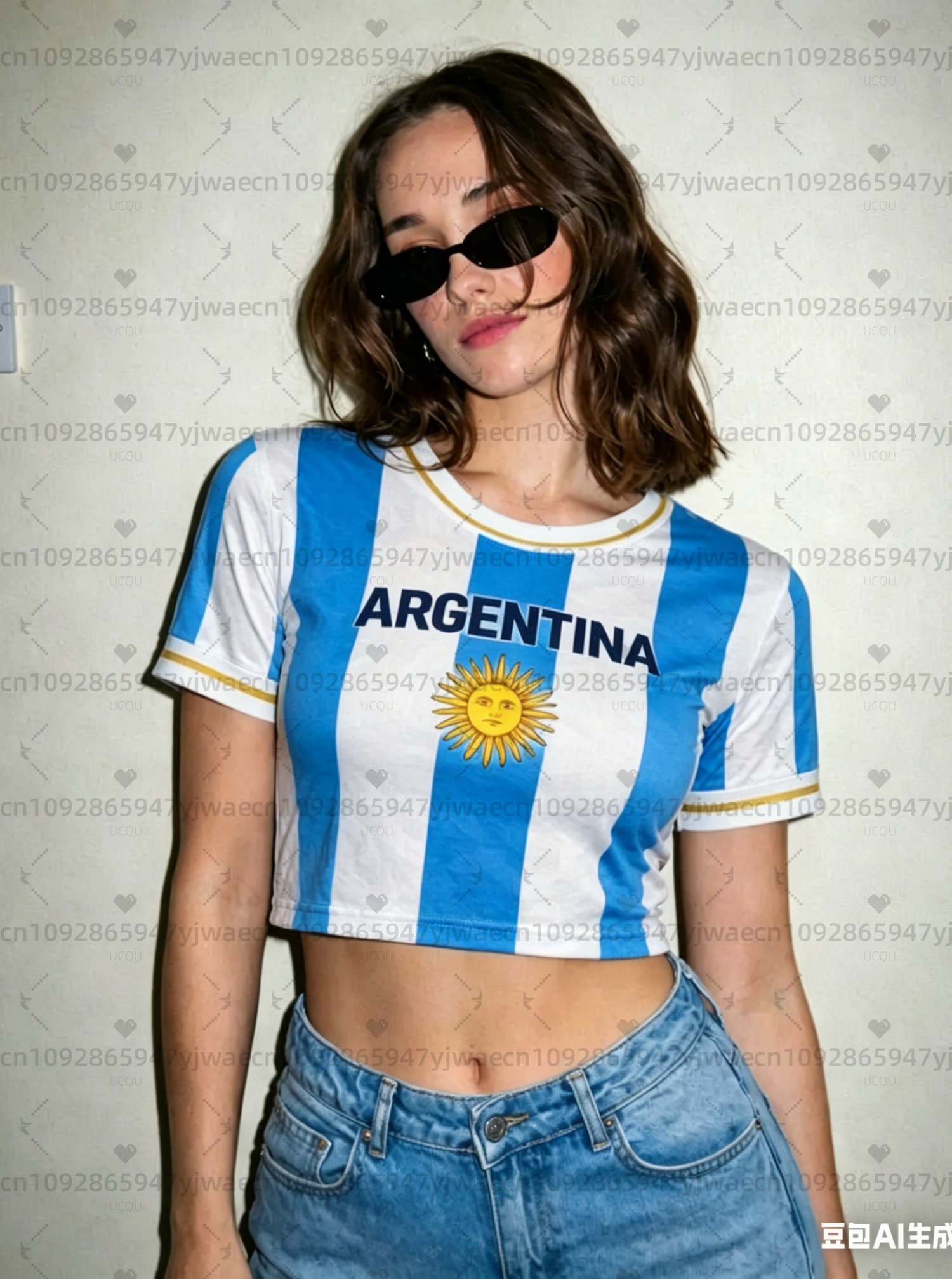 Argentina print Cheerleader Wo - Crop Top Crochet ulasan dan harga
