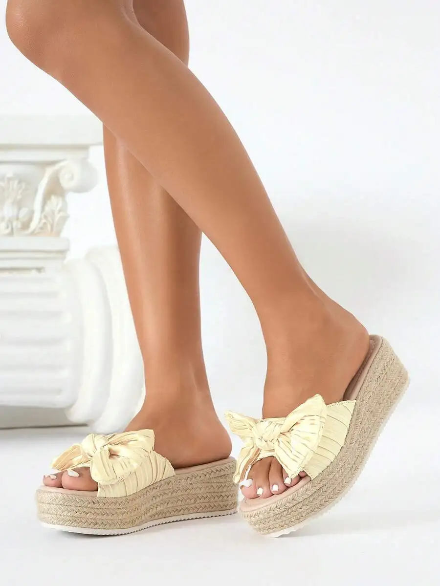 Pleated Satin Bow Espadrille P - Wedge Espadrille Women ulasan dan harga