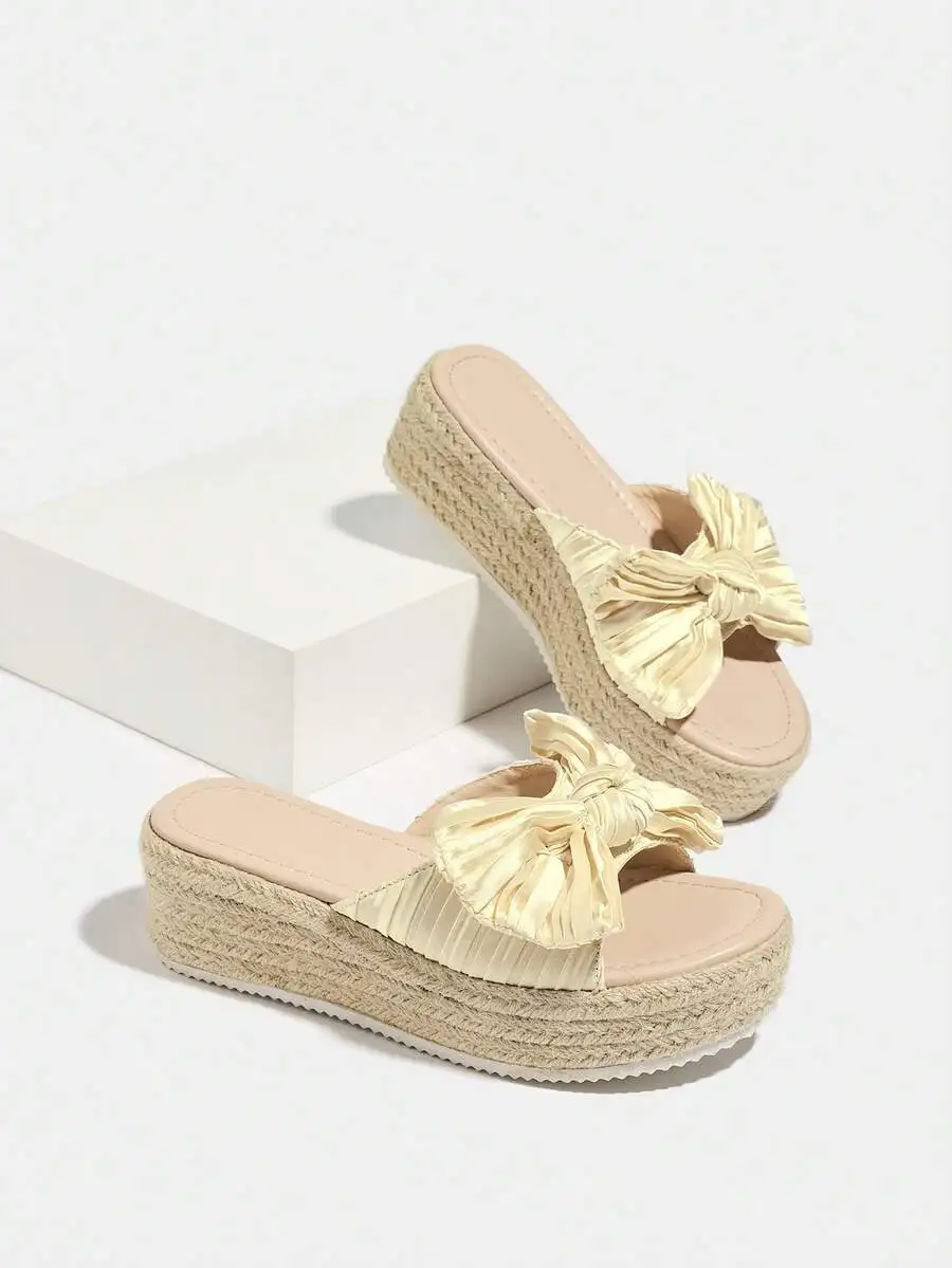 Pleated Satin Bow Espadrille P - Wedge Espadrille Women ulasan dan harga