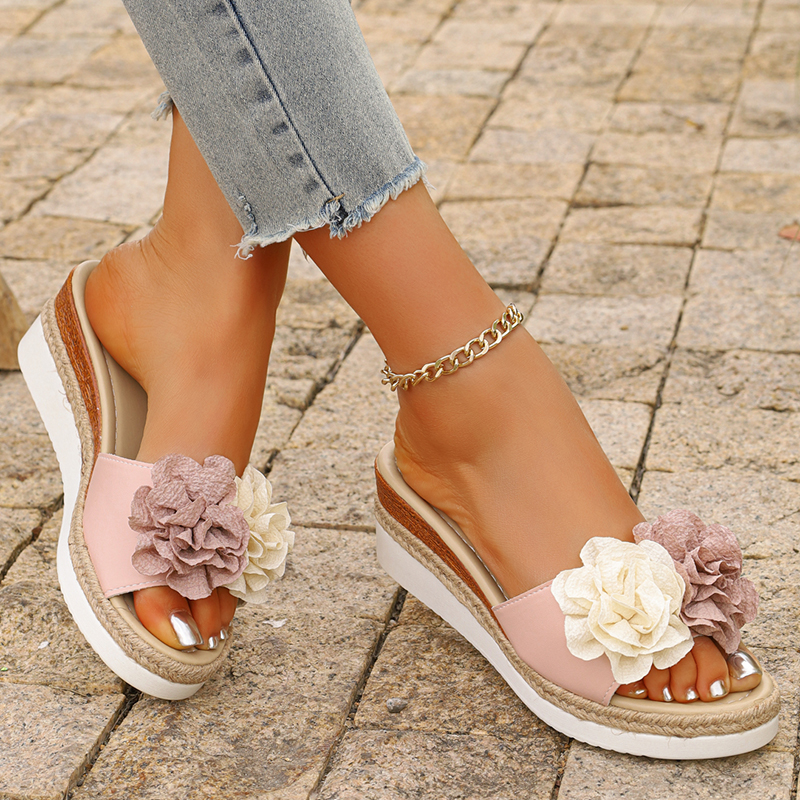 Women's Pink Flower Decor Plat - Wedge Espadrille Women ulasan dan harga
