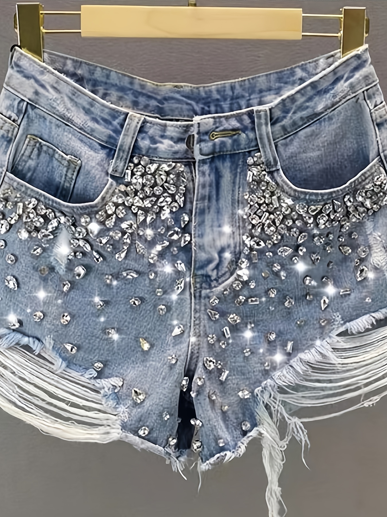 Hot girl style rhinestone ripp - Shorts Denim Frayed ulasan dan harga