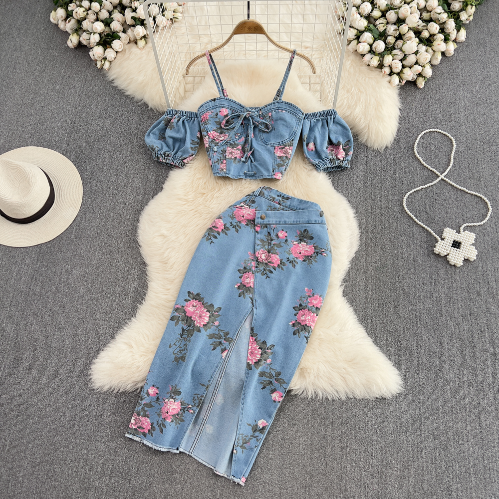 Fashion Floral Print Denim Ski - Romper Floral Print ulasan dan harga