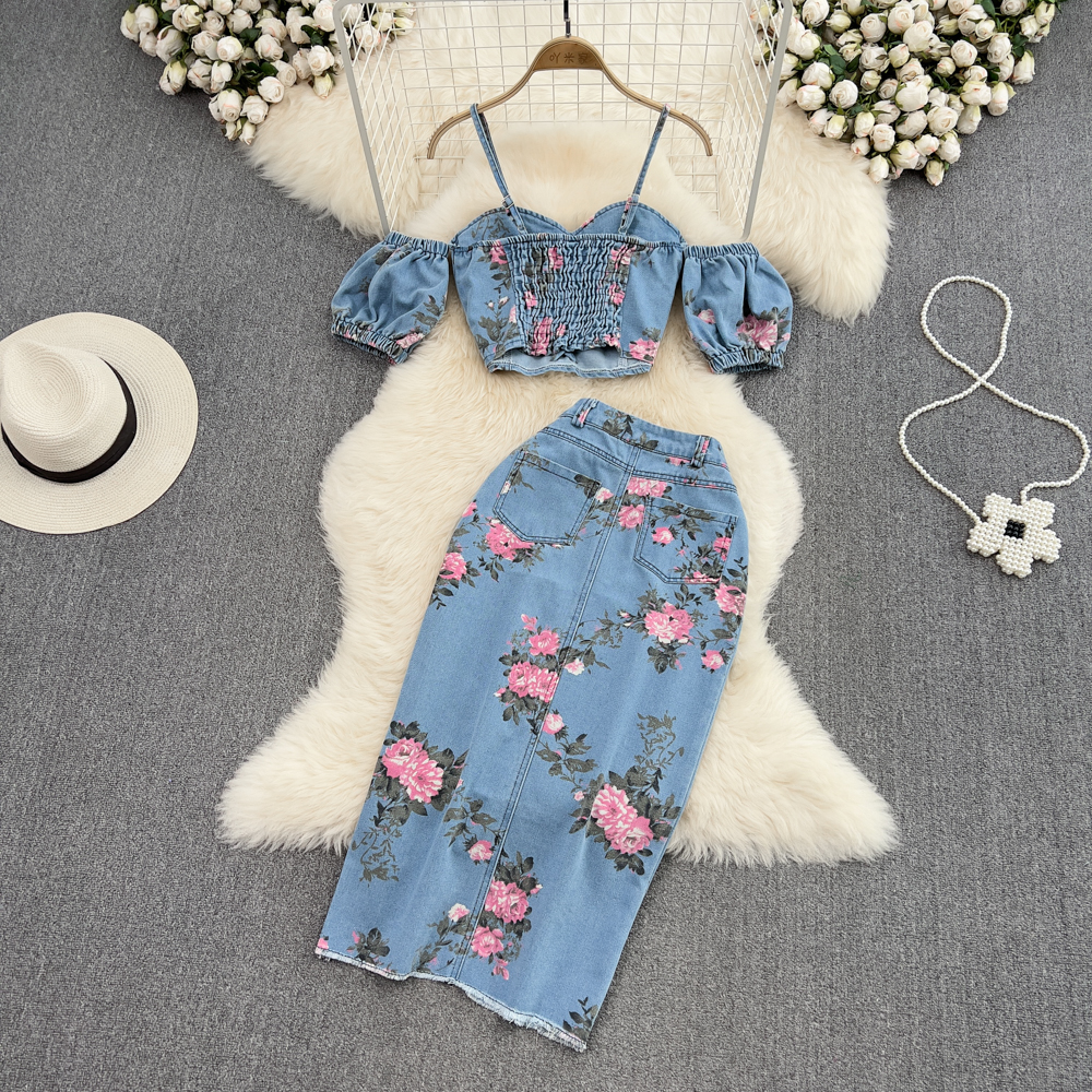 Fashion Floral Print Denim Ski - Romper Floral Print ulasan dan harga