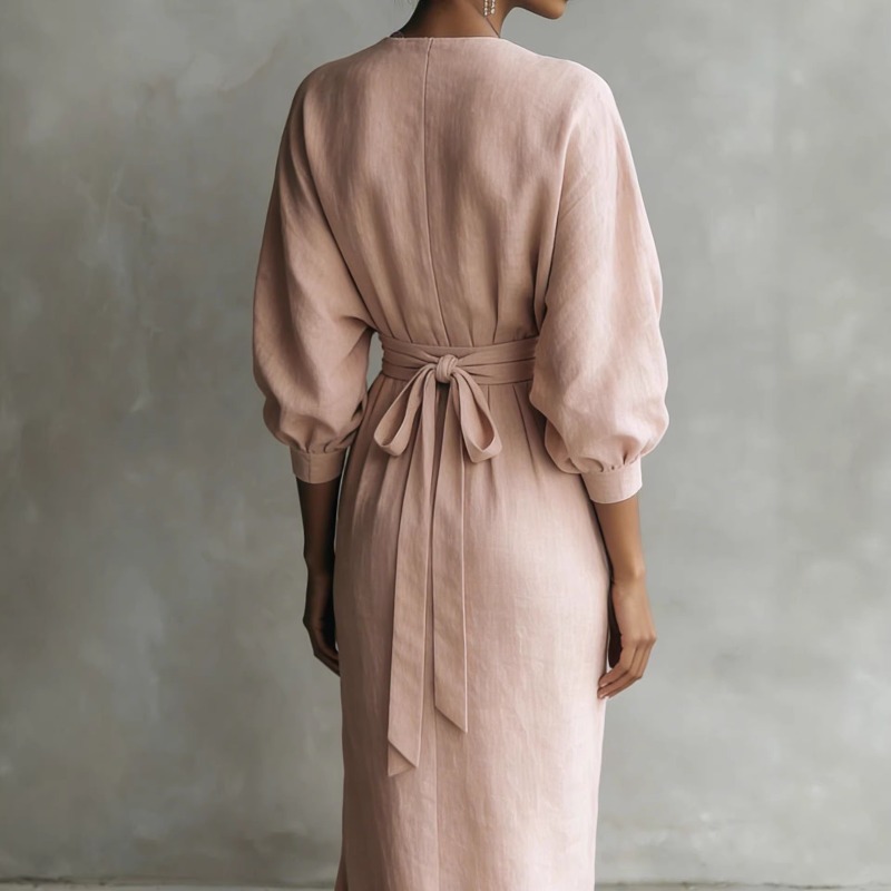Women's Pink Linen Wrap Maxi D - Linen Dress Wrap ulasan dan harga