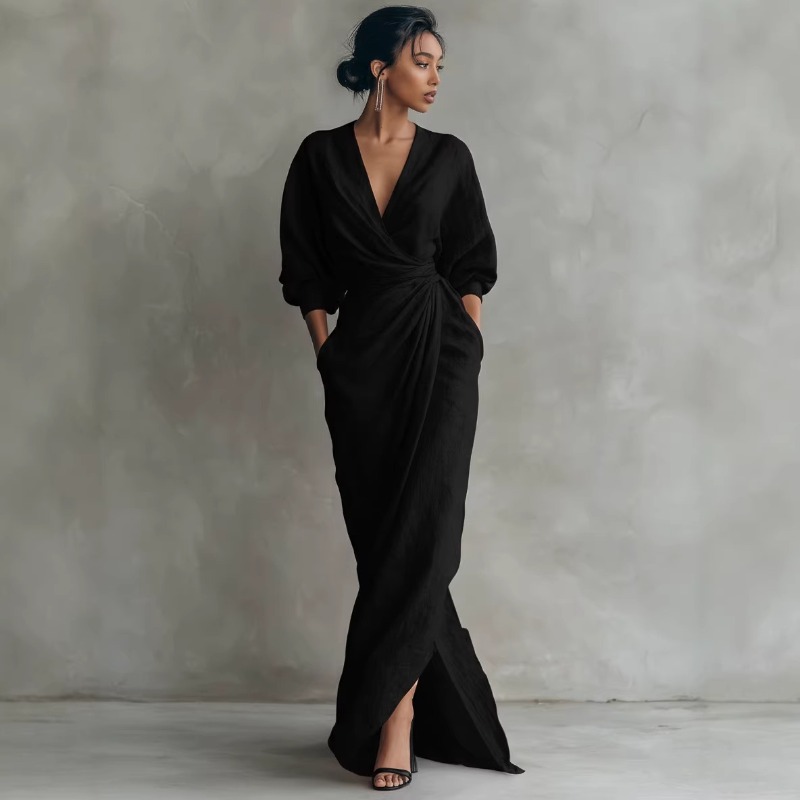 Women's Pink Linen Wrap Maxi D - Linen Dress Wrap ulasan dan harga
