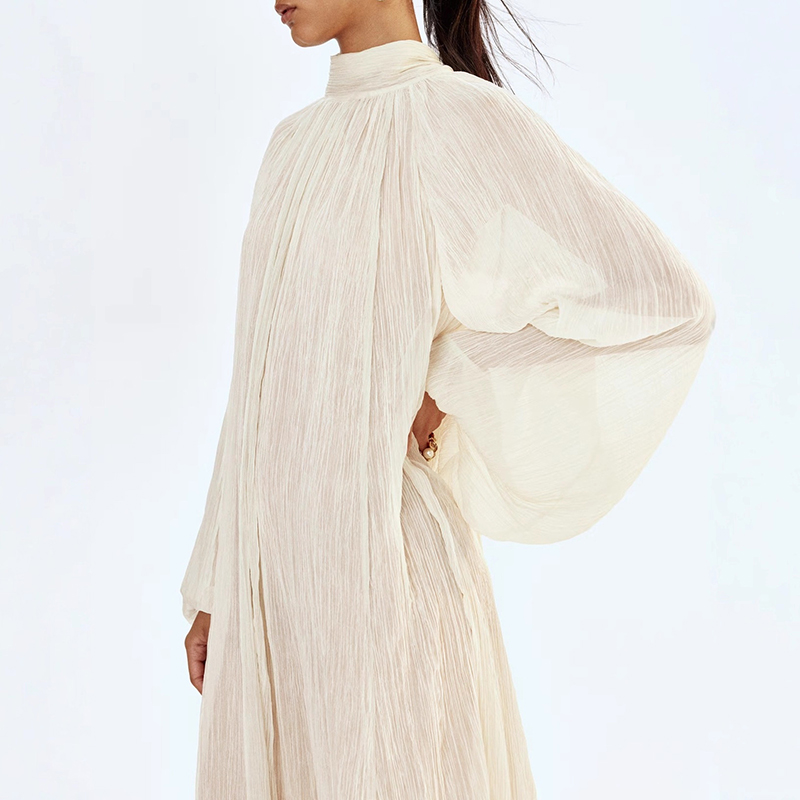 Ladies O-neck Long Sleeved Ple - Linen Dress Wrap ulasan dan harga