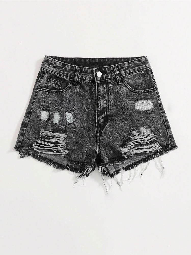 2026 New Vintage Washed Denim  - Shorts Denim Frayed ulasan dan harga