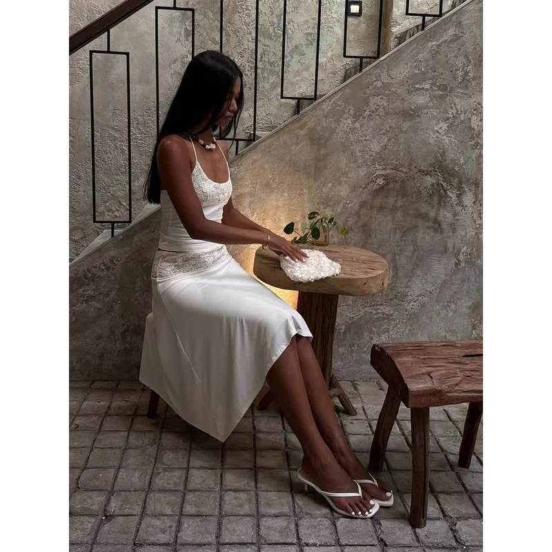 Sexy Lace Patchwork Sling Top  - Maxi Dress Halter ulasan dan harga