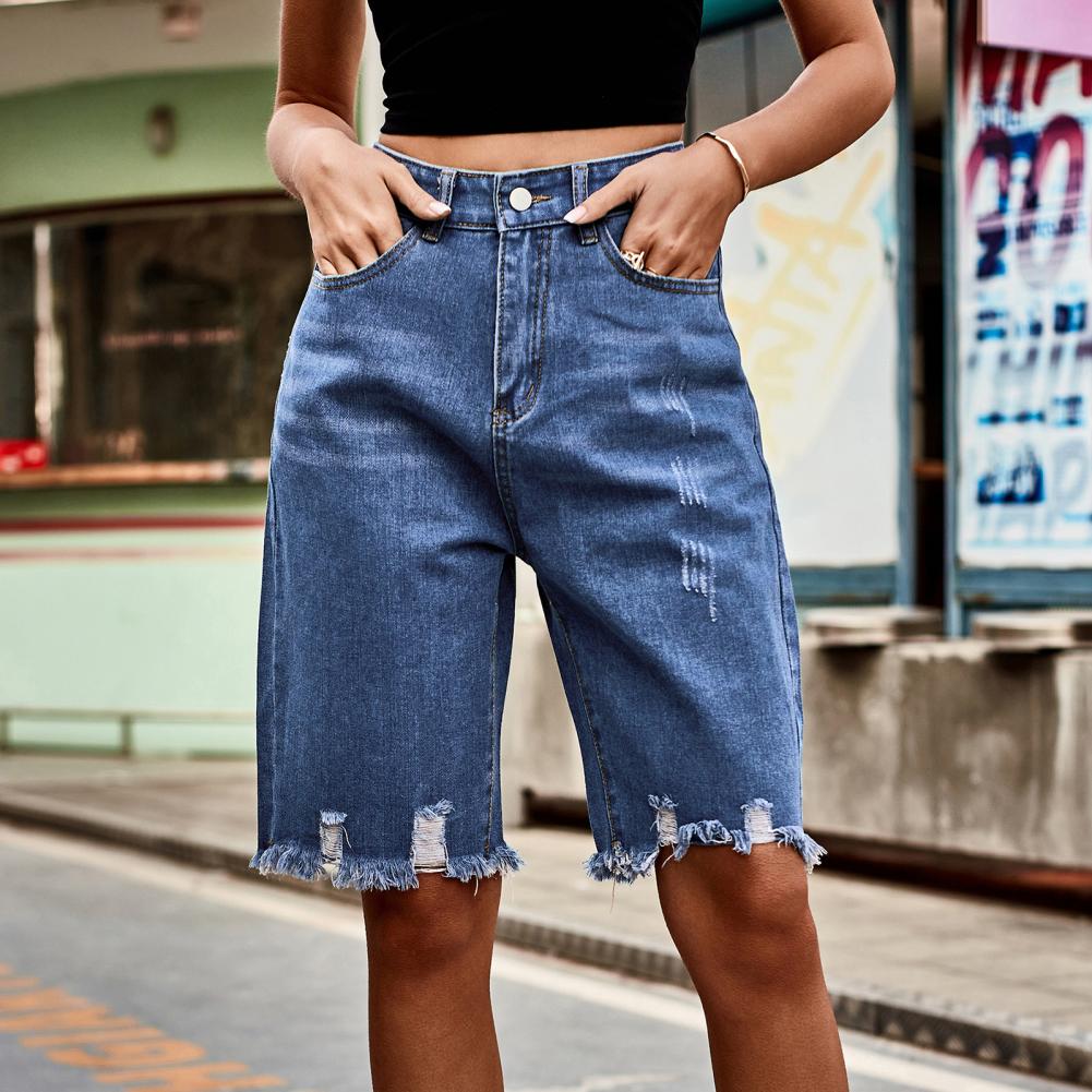 2026 Women's Distressed Bermud - Shorts Denim Frayed ulasan dan harga