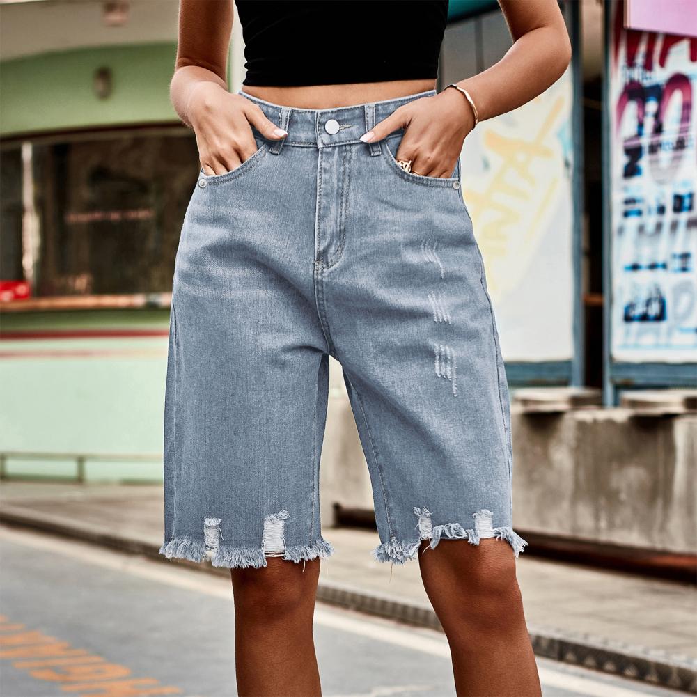 2026 Women's Distressed Bermud - Shorts Denim Frayed ulasan dan harga
