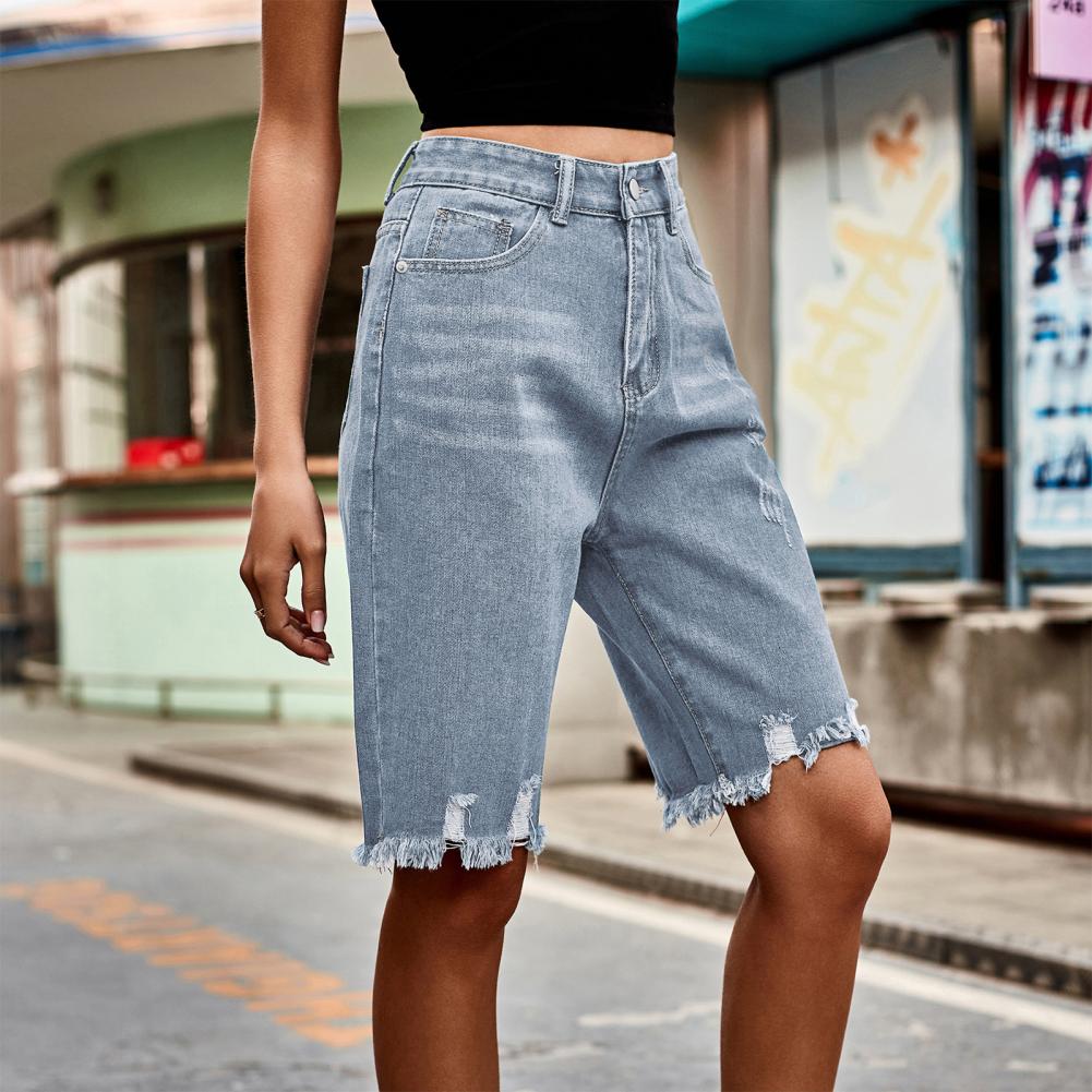 2026 Women's Distressed Bermud - Shorts Denim Frayed ulasan dan harga