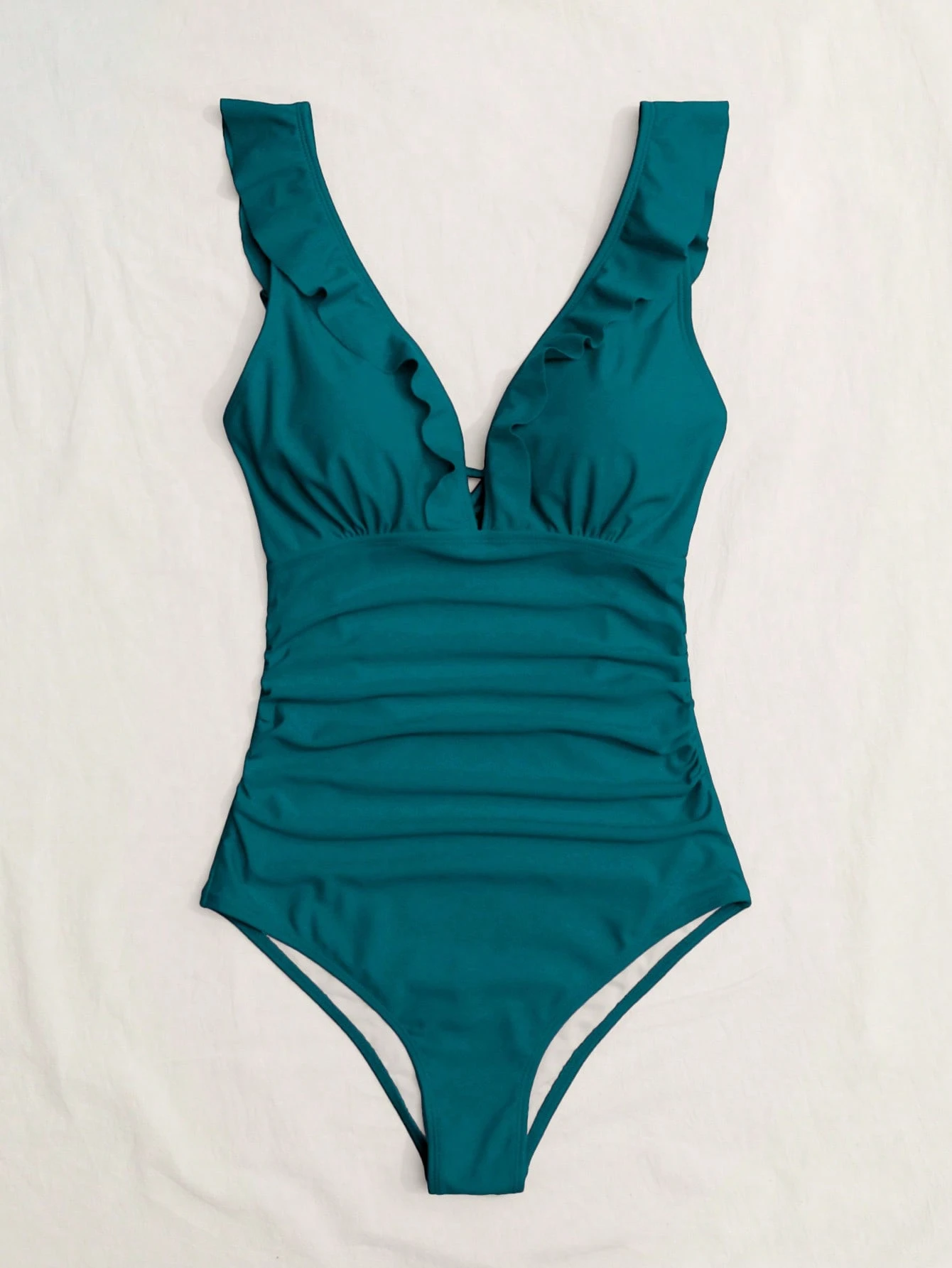 Women Solid Color Ruched One P - Swimsuit Bikini Ruched ulasan dan harga