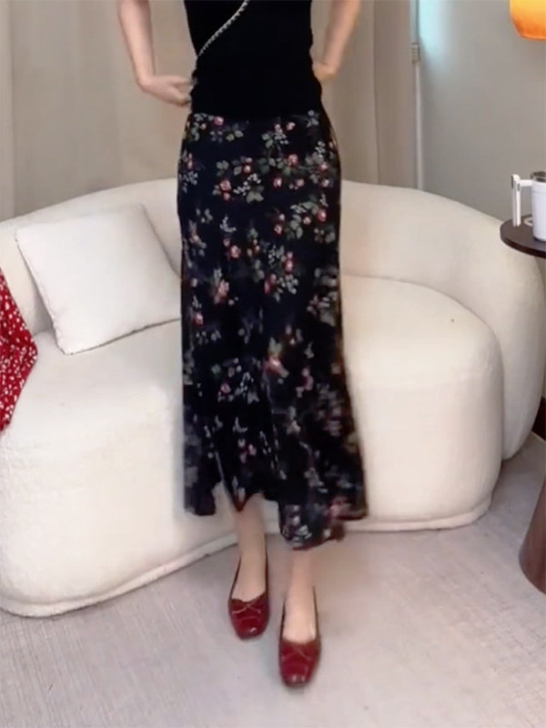Summer New High Waist Floral P - Midi Skirt Floral ulasan dan harga