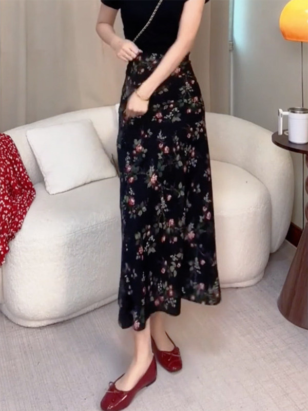 Summer New High Waist Floral P - Midi Skirt Floral ulasan dan harga