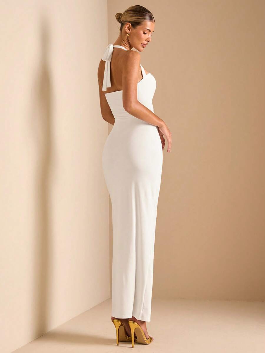 White Cut Out Halter Neck Fitt - Maxi Dress Halter ulasan dan harga