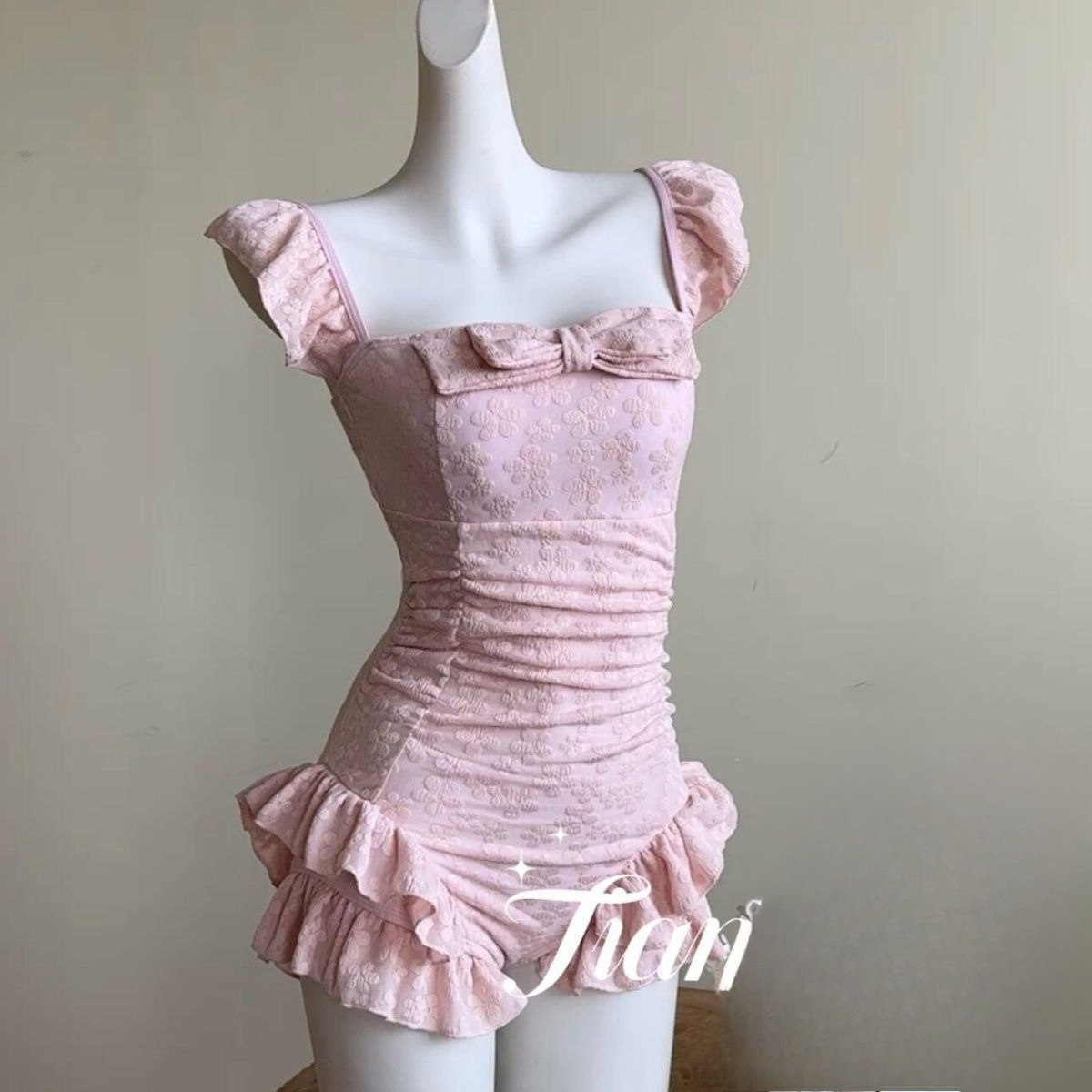 Swimsuit Women Pink Jacquard F - Swimsuit Bikini Ruched ulasan dan harga