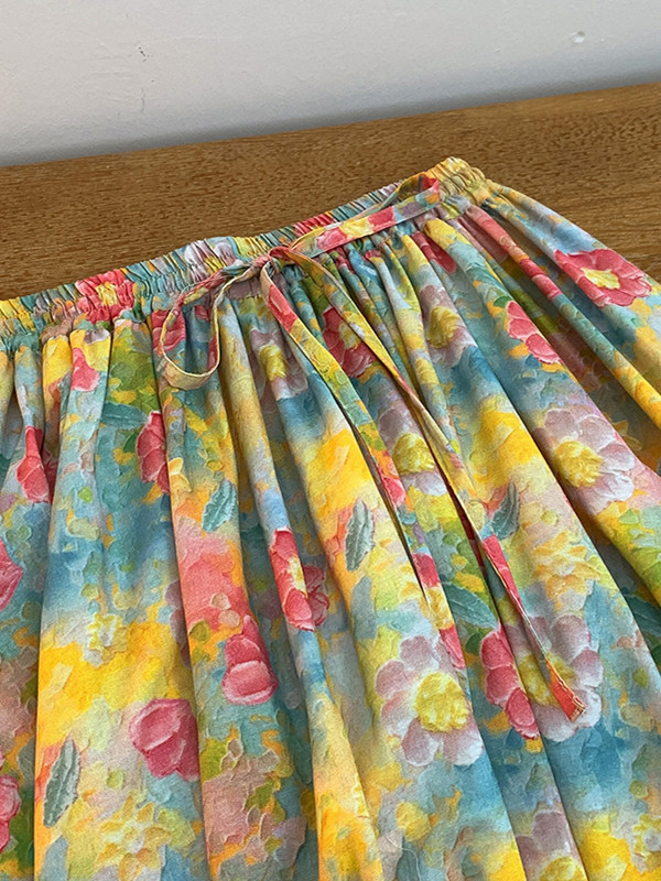 Retro Artistic Large Size A-Li - Midi Skirt Floral ulasan dan harga
