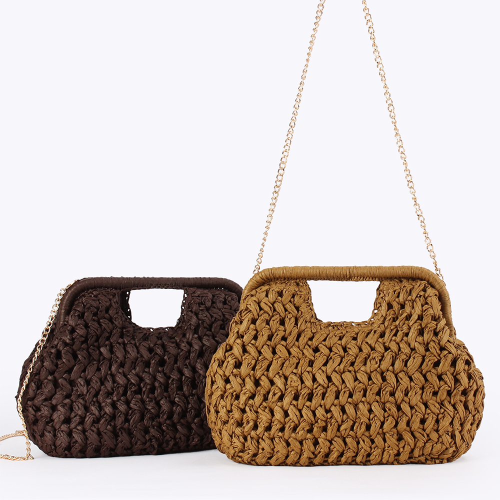 Elegant Ladies Chain Hand Knit - Crochet Bag Raffia ulasan dan harga