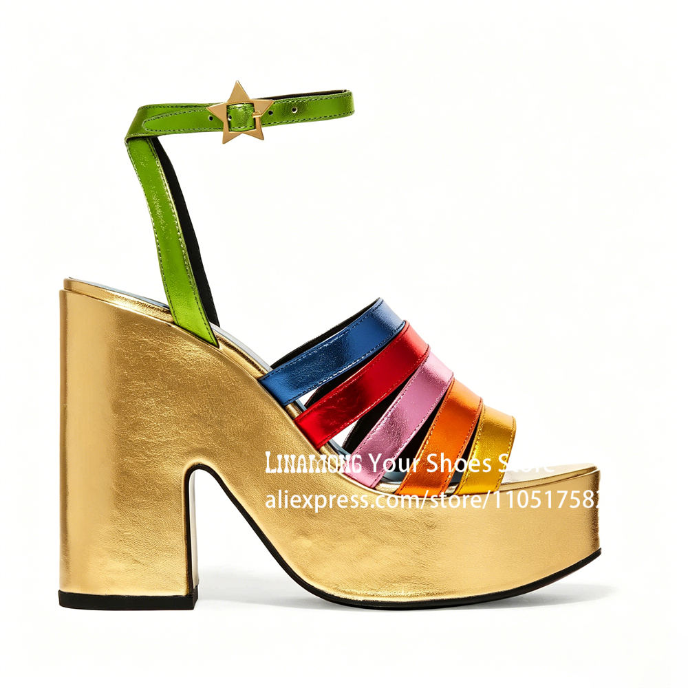 Multicolor Strappy Chunky Heel - Sandal Strappy Heeled ulasan dan harga