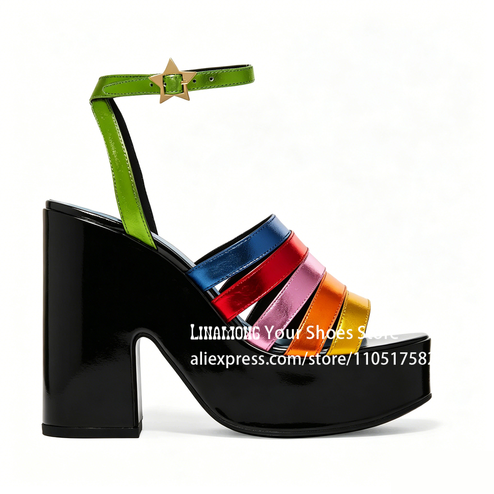 Multicolor Strappy Chunky Heel - Sandal Strappy Heeled ulasan dan harga