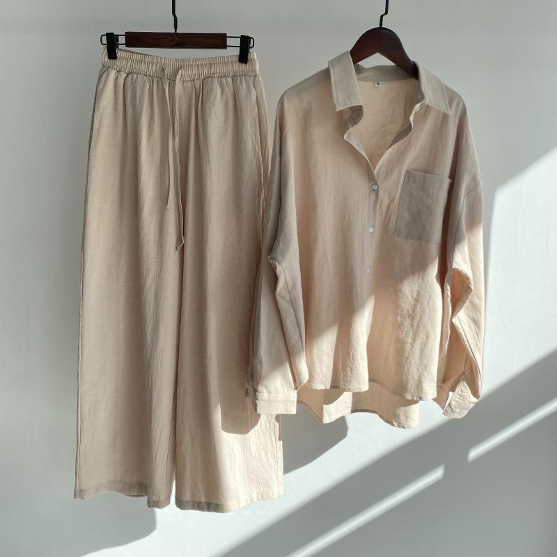 Women Cotton Linen 2 Piece Set - Linen Pant Wide ulasan dan harga