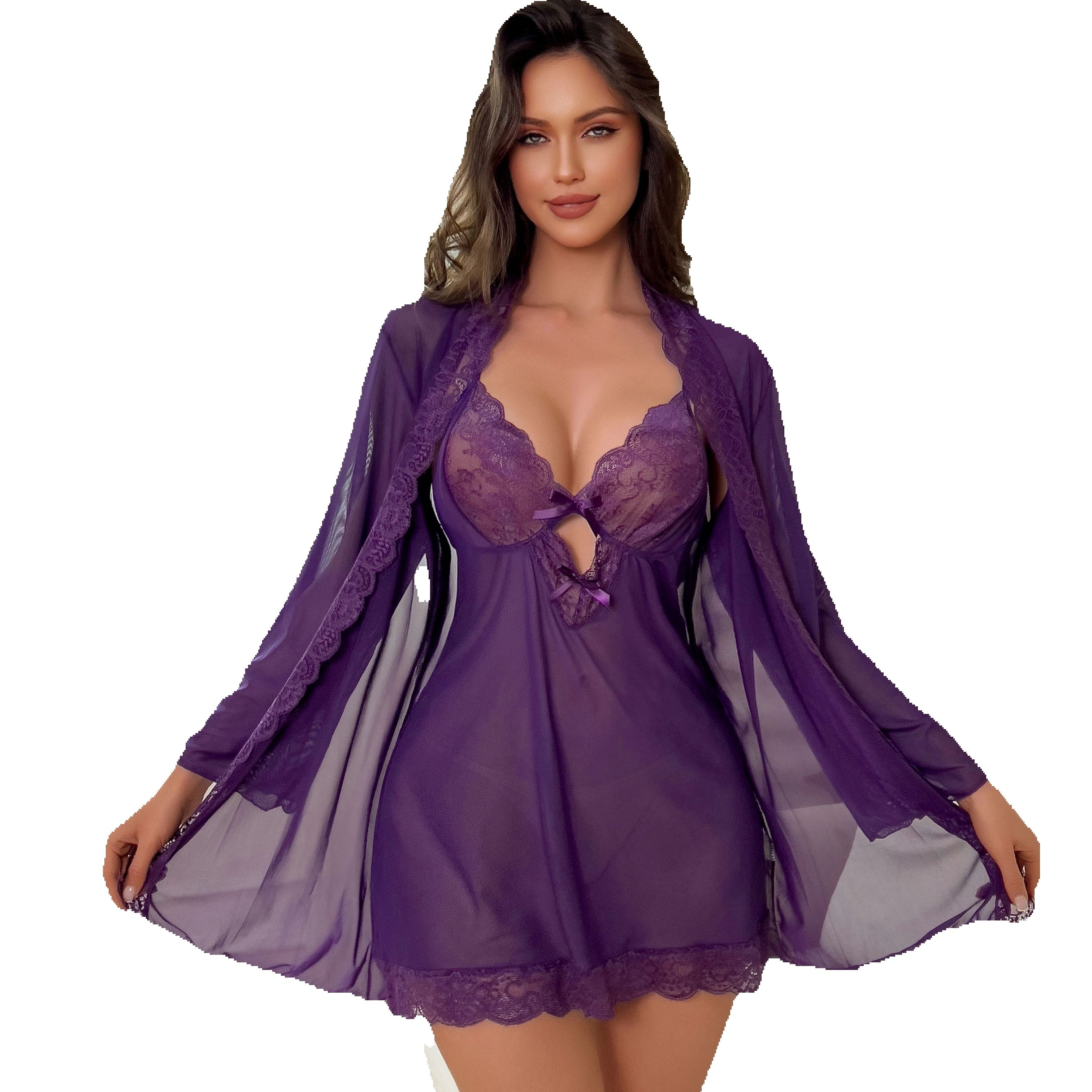 Women Sexy Lingerie Set Sheer  - Kimono Sheer Floral ulasan dan harga