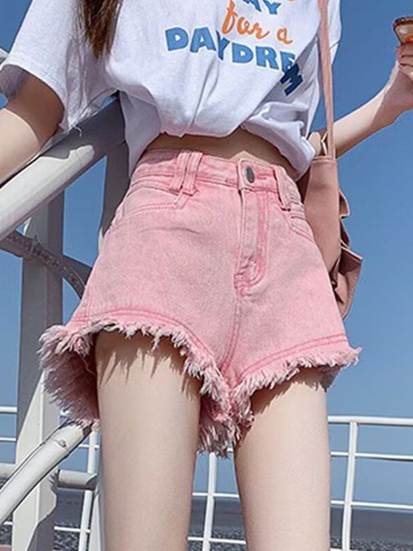 High Waist White Denim Shorts  - Shorts Denim Frayed ulasan dan harga