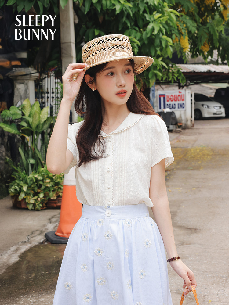 Vintage White Shirt Floral Emb - Midi Skirt Floral ulasan dan harga