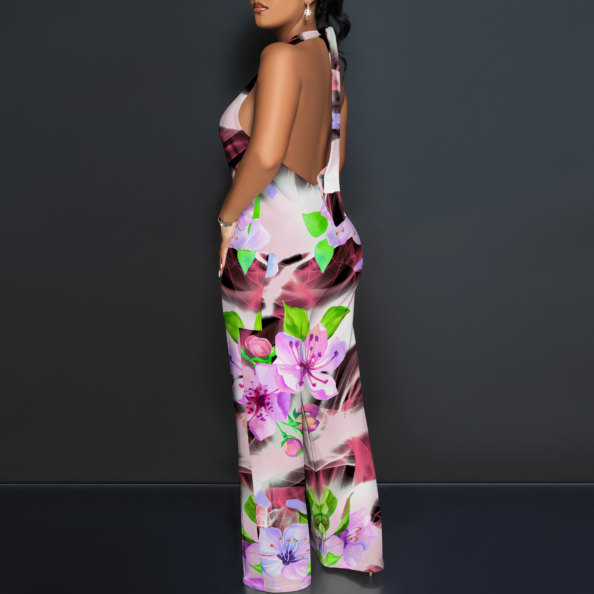 Floral Print Halter Jumpsuit - - Romper Floral Print ulasan dan harga