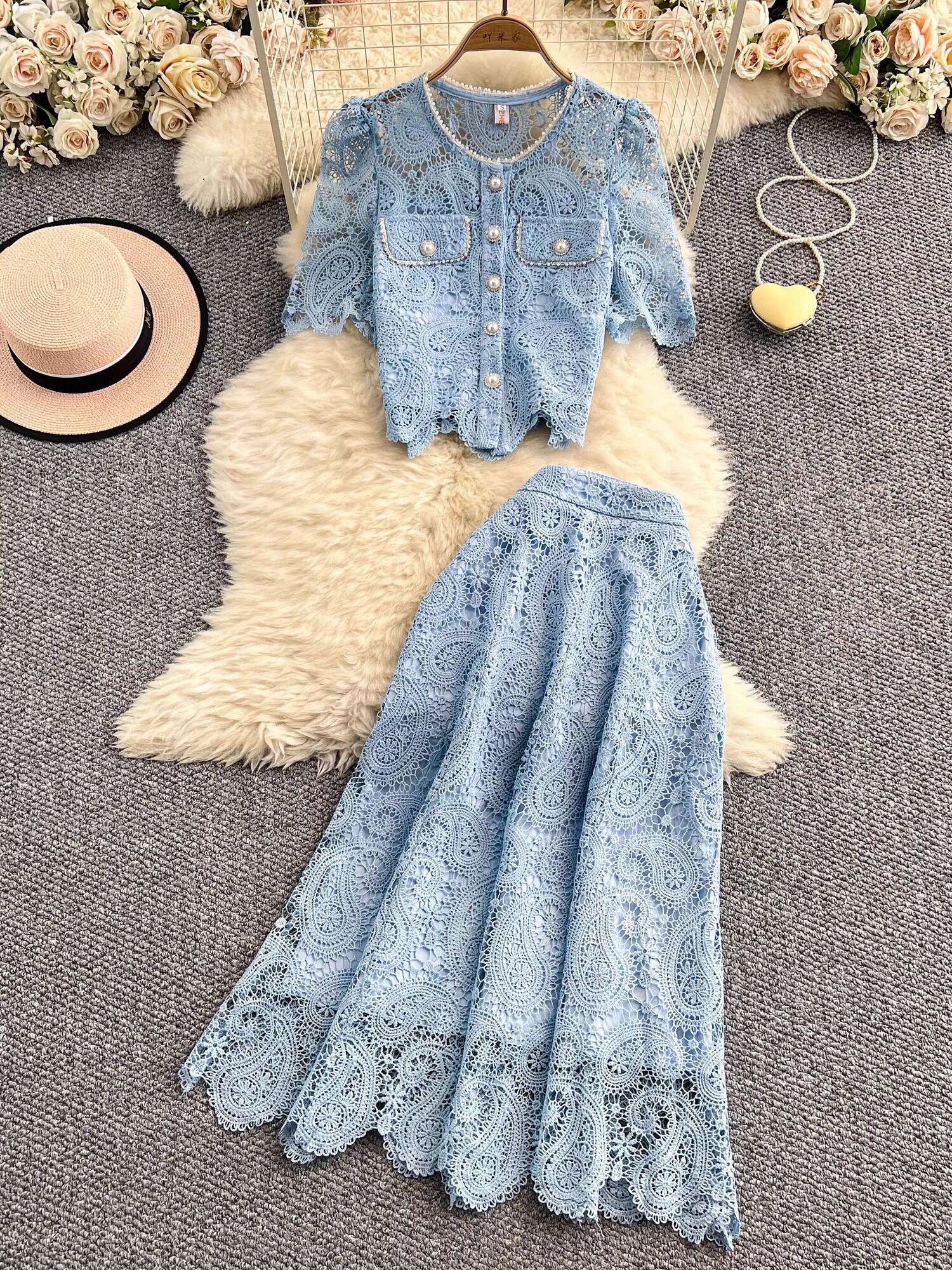 Elegant Pearl Long Dress Suits - Midi Skirt Floral ulasan dan harga