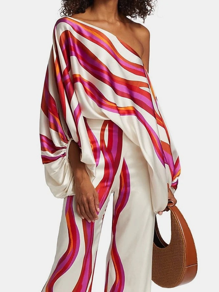 Women's Printed Satin 2-piece  - Blouse Off Shoulder ulasan dan harga