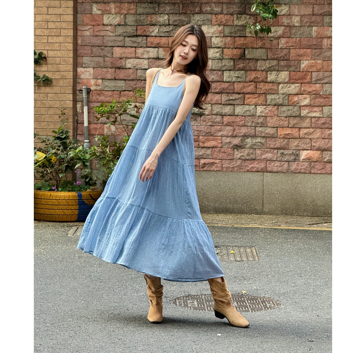 Elegant Blue Plaid Cotton Line - Linen Dress Wrap ulasan dan harga