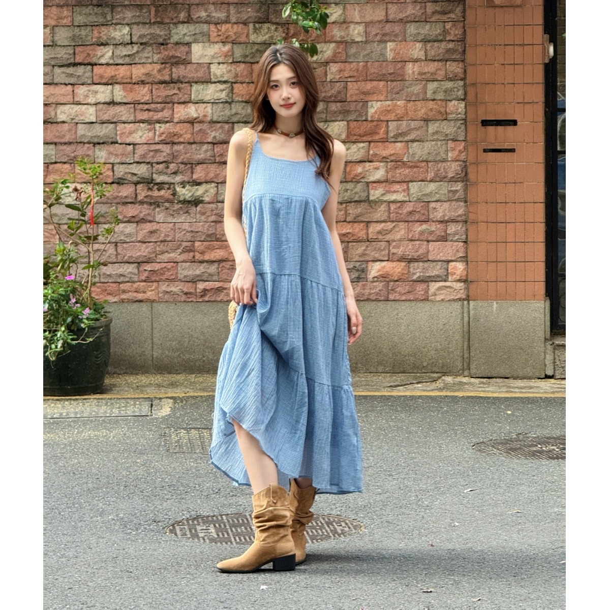 Elegant Blue Plaid Cotton Line - Linen Dress Wrap ulasan dan harga