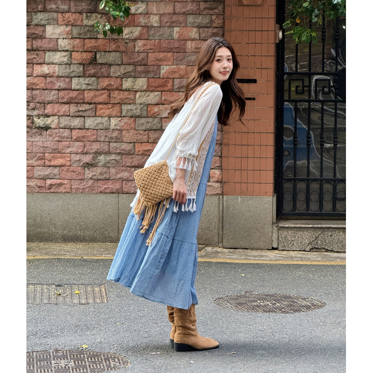 Elegant Blue Plaid Cotton Line - Linen Dress Wrap ulasan dan harga