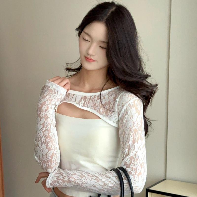 Sexy Hollow Out See Through La - Crop Top Crochet ulasan dan harga