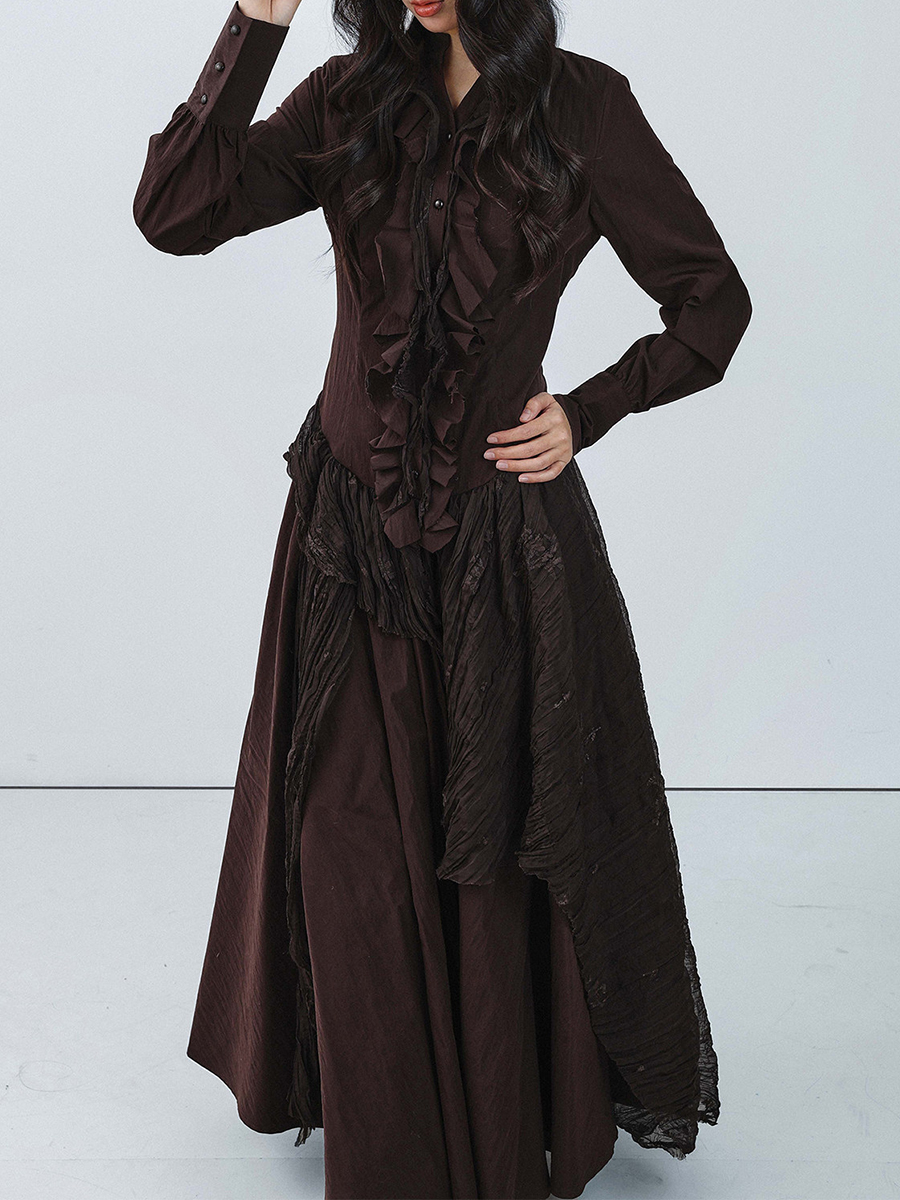 TWOTWINSTYLE Brown Spliced Fol - Linen Dress Wrap ulasan dan harga